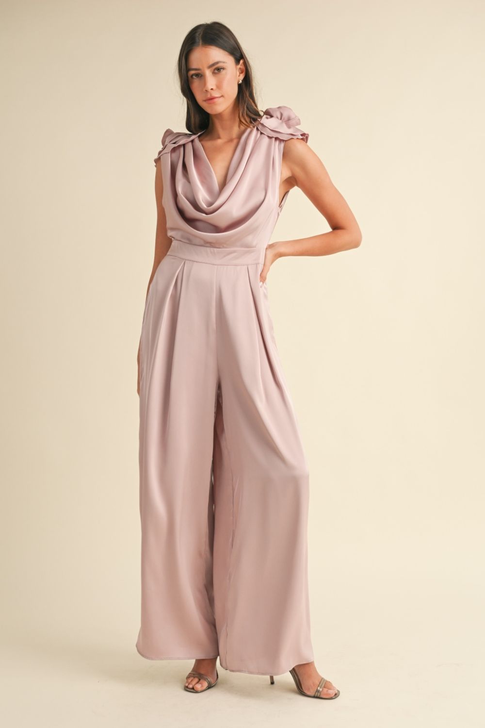 Anna 3D Floral Applique Jumpsuit in Mauve