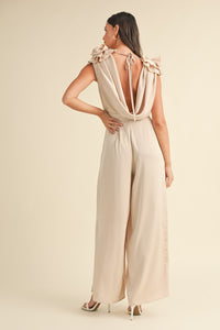 Anna 3D Floral Applique Jumpsuit in Taupe