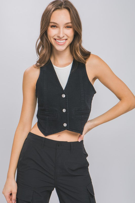 Country Denim Buttoned Vest Top