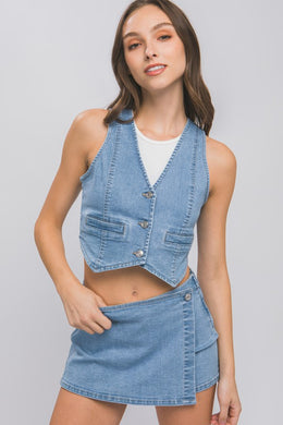 Country Denim Buttoned Vest Top