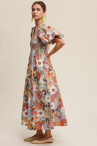 Flower Print Smocked Maxi Dress