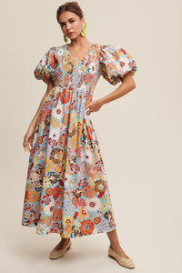 Flower Print Smocked Maxi Dress