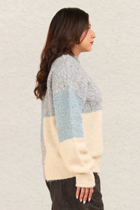 Cara Color Block Mock Neck Drop Shoulder Sweater