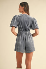 Load image into Gallery viewer, Jewel Bow Decor Puff Sleeve Velvet Romper