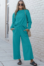 Load image into Gallery viewer, Textured Long Sleeve Top and Drawstring Pants Set