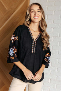 All For Me Embroidered V-Neck Blouse