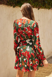 Autumn Floral Wrap Dress