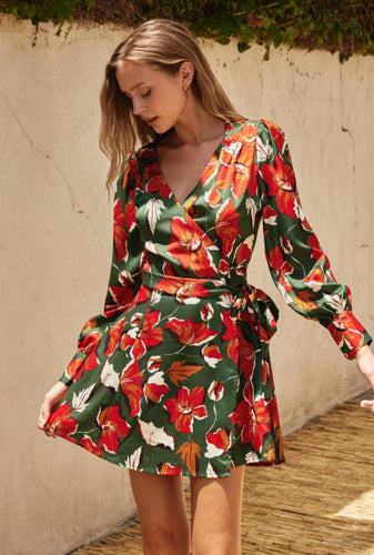 Autumn Floral Wrap Dress