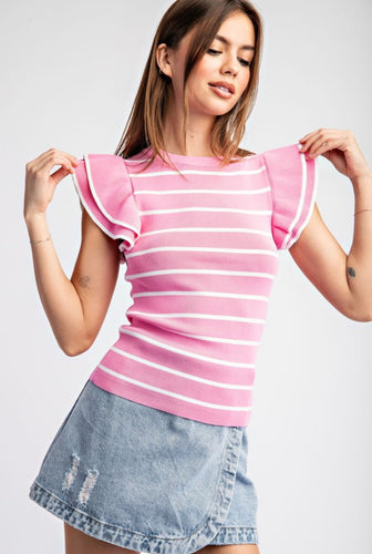 Elle Striped Ruffle Top