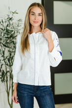 Load image into Gallery viewer, PREORDER: Machine Embroidered Details Ruffle Neck Blouse