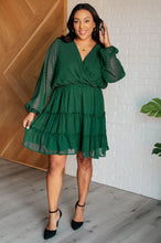 Load image into Gallery viewer, Starlit Glow V-Neck Tiered Dress in Hunter Green