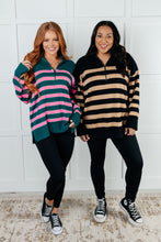 Load image into Gallery viewer, Well Situated Striped Quarter Zip Sweater in Green and Pink