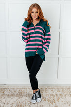 Load image into Gallery viewer, Well Situated Striped Quarter Zip Sweater in Green and Pink