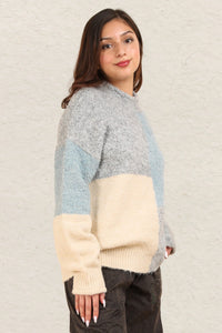 Cara Color Block Mock Neck Drop Shoulder Sweater