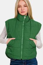 Load image into Gallery viewer, Zip Up Cropped Puffer Vest with Pockets