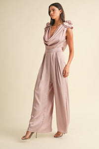 Anna 3D Floral Applique Jumpsuit in Mauve