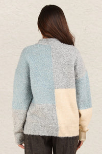 Cara Color Block Mock Neck Drop Shoulder Sweater