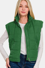 Load image into Gallery viewer, Zip Up Cropped Puffer Vest with Pockets