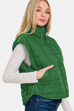 Load image into Gallery viewer, Zip Up Cropped Puffer Vest with Pockets