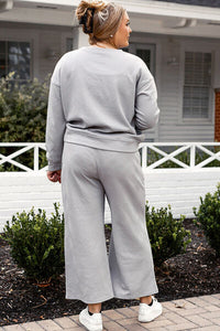 Textured Long Sleeve Top and Drawstring Pants Set